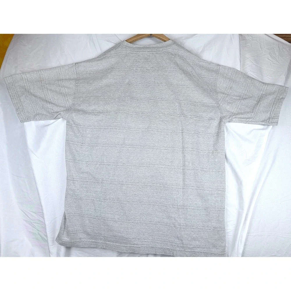 Basic Concepts Mens Large Gray Striped Short Sleeve Cotton T-Shirt Relaxed Fit